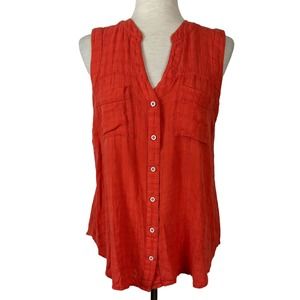 Anthropologie Maeve Coral Sleeveless Button Down Top Size 10 Womens